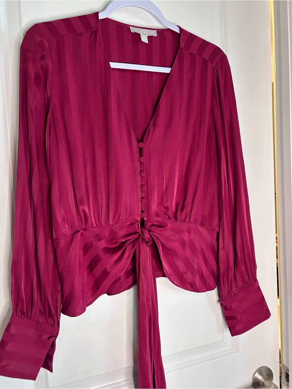 Chelsea28 Magenta Tie-Front Stripe Blouse
